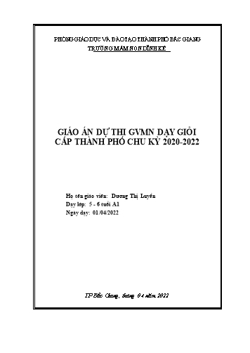 Giáo án Mầm non Lớp Lá - Lĩnh vực: Phát triển nhận thức - Đề tài: Vòng đời của bướm (GV: Dương Thị Luyến - Trường MN Dĩnh Kế)