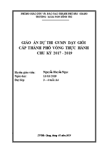 Giáo án Mầm non Lớp Mầm - Hoạt động: Khám phá khoa học - Đề tài: Khám phá xe đạp (GV: Nguyễn Huyền Ngọc - Trường MN Dĩnh Trì)