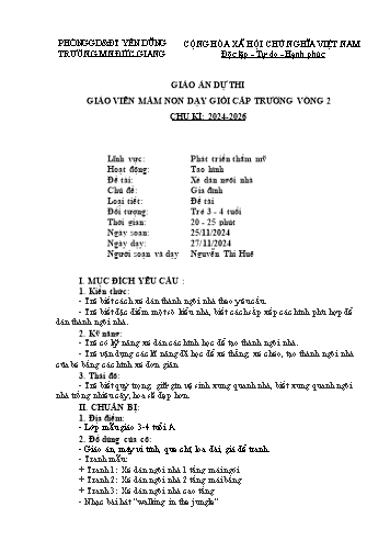 Giáo án Mầm non Lớp Mầm - Hoạt động: Tạo hình - Đề tài: Xé dán ngôi nhà (GV: Nguyễn Thị Huệ - Trường MN Đức Giang)