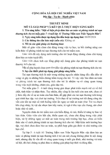 SKKN Một số biện pháp đảm bảo an toàn và phòng tránh tai nạn thương tích cho trẻ mẫu giáo 5 - 6 tuổi lớp A1 Trường Mầm non Trần Nguyên Hãn (GV: Nguyễn Chà Giang)