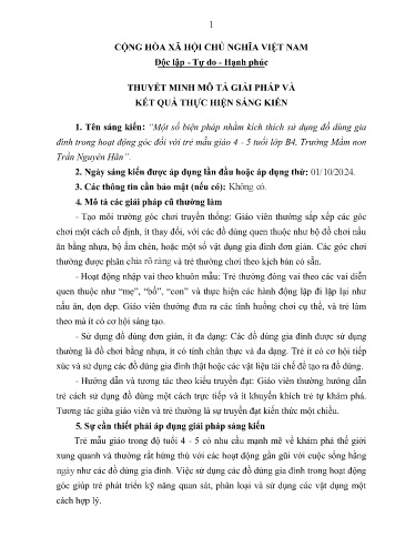 SKKN Một số biện pháp nhằm kích thích sử dụng đồ dùng gia đình trong hoạt động góc đối với trẻ mẫu giáo 4 - 5 tuổi lớp B4, Trường Mầm non Trần Nguyên Hãn (GV: Vi Thị Giang)