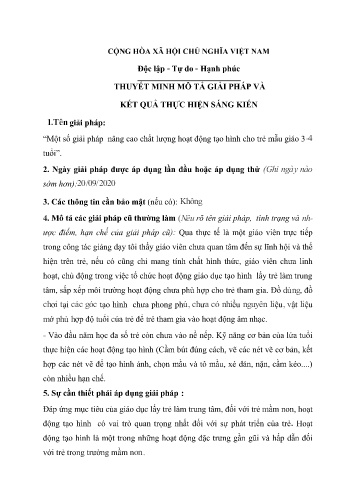 SKKN Một số giải pháp nâng cao chất lượng hoạt động tạo hình cho trẻ mẫu giáo 3-4 tuổi (Trường MN Bình Minh)