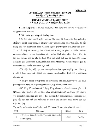 SKKN Tạo môi trường học tập trong lớp cho trẻ 5-6 tuổi hoạt động một cách tích cực (GV: Nguyễn Thị Thanh Huyền - Trường MN Bình Minh)